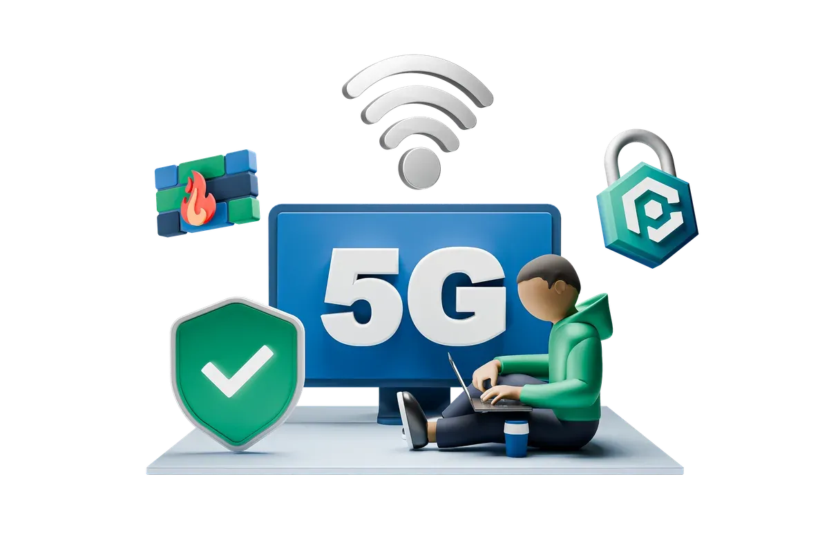 3D illustration of 5G networks protected by security shields