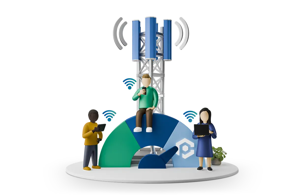 3D illustration of the users and providers of UK telecom services